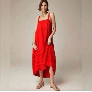 J. Crew Red pintuck midi dress